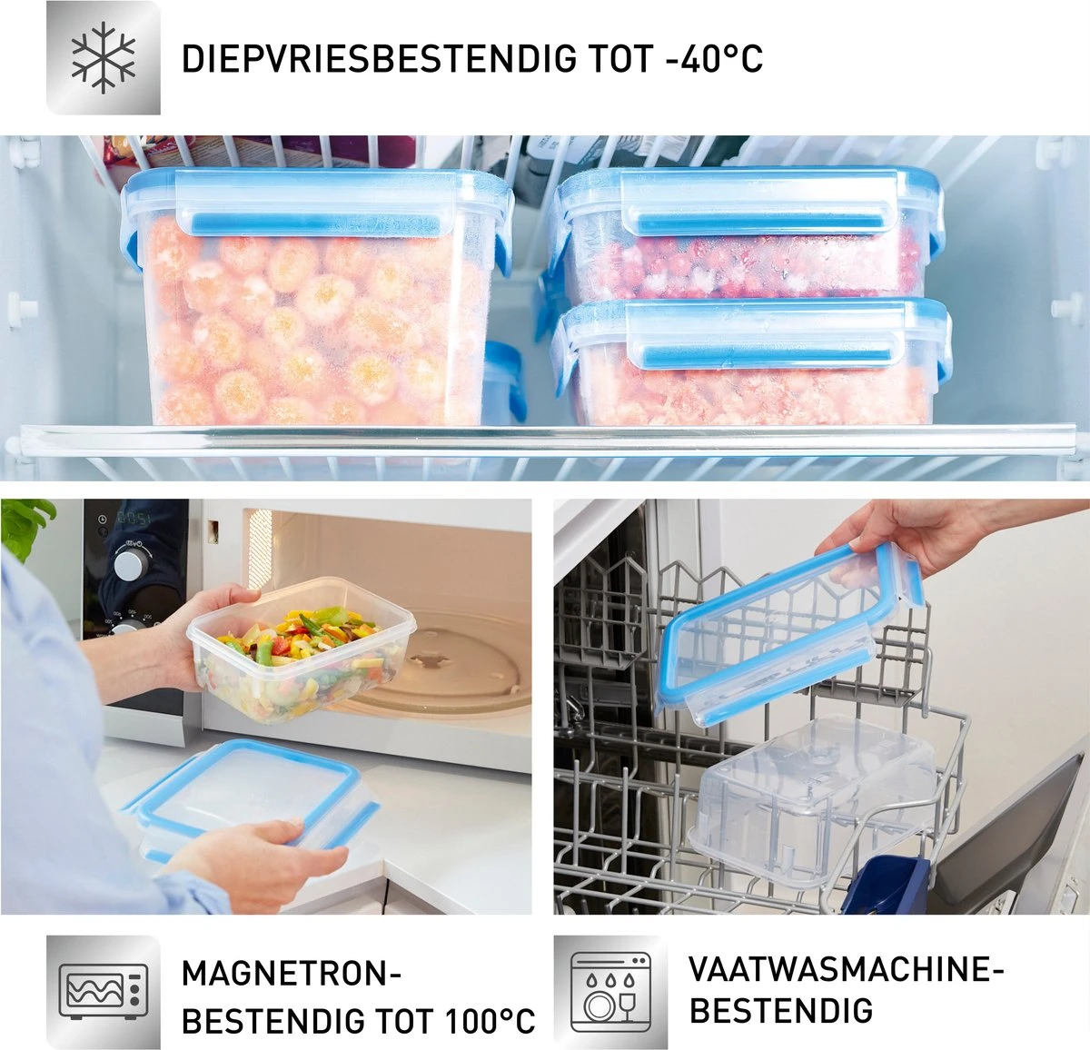 Tefal MasterSeal Fresh Vershoudbakjes - 3-delige Mealprep Set - 3x 0.55L - Blauw 6 Tefal MasterSeal Fresh Vershoudbakjes - 3-delige Mealprep Set - 3x 0.55L - Blauw - Afbeelding 4