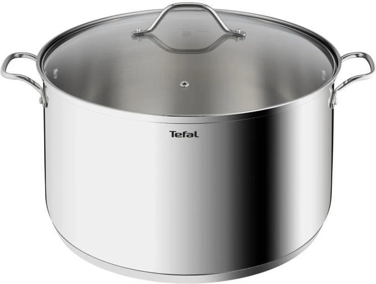 TEFAL B8646404 26 Cm Roestvrijstalen Pan, Alle Branders Inclusief Inductie, 6,5 L, Stevige Handgrepen, Glazen Deksel, Intuition XL